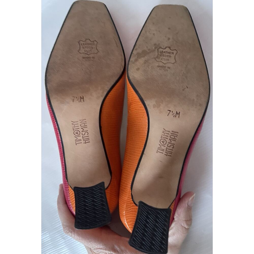 Timothy Hitsman Colorblock Leather Snakeskin Square Toe Pumps Sz 7.5 Vintage - Picture 7 of 9